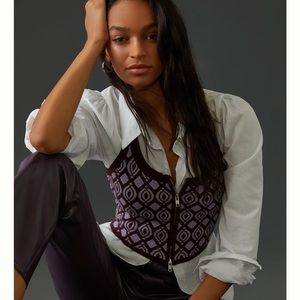 New🌟Anthropologie Maeve- PURPLE MOTIF Cropped Sweater Zip Up Vest